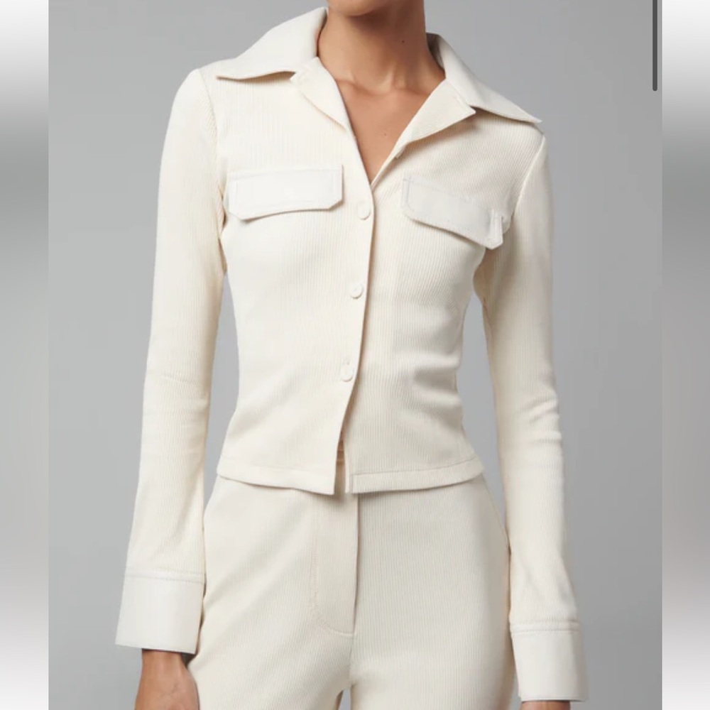 Nanushka Cream Ribbed Button-Up Top